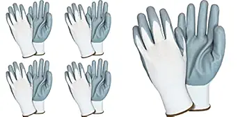 SAFEYURA Men Anti Cut Hand Gloves, Industrial heavy duty safety work Gloves for Men -5 Pairs, White Grey, Size-Large