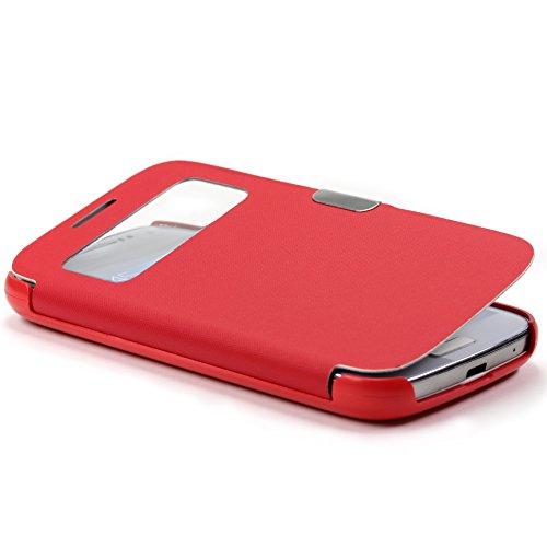 Urcover® View Case Handy Schutz-Hülle | Samsung Galaxy S4 Mini | Hart Kunststoff Rot | Elegant Wallet Cover Sicht-Fenster | leichte Schale dünne Tasche - 4