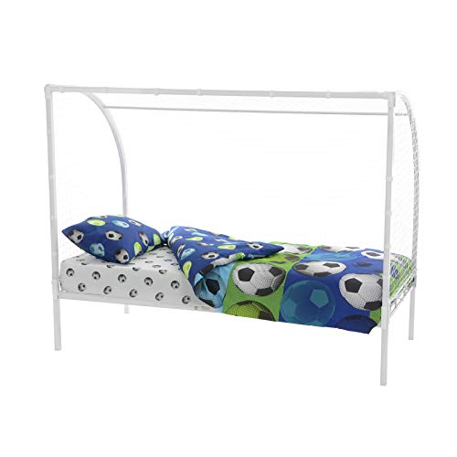 Kids 3ft Single Football Goal Metal Bed Frame With Net (White) Amazon