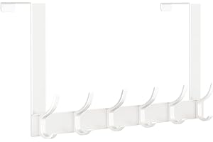 WYTartist Over Door Hanger, Heavy-Duty Over Door Hook Space Saving Over Door Organizer Rack for Hanging Coat, Towel, Bag, Robe (White, 6 Hooks)
