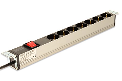 DIGITUS Professional Aluminium Steckdosenleiste, 1HE, 483 mm (19″) Schrank Montage, 16A, 250VAC 50/60Hz, 7x Schutzkontaktsteckdose, Schalter, 1.8 m Zuleitung Schutzkontaktstecker - 3