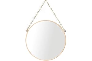 AIFUSI Hanging Mirror, 25 x 25cm Round Bathroom Makeup Mirror Brass Frame with Hanging Chain [Small Size]