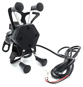 CEUTA Bike Phone Mount,Universal 360 Aluminum Motorcycle Handlebar Mirror Base Mobile Phone mounting Holder Navigation Bracket with USB Fast Charger