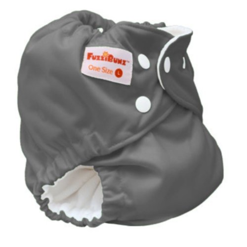 FuzziBunz One Size LARGE, pocket nappy, 10-45lbs, popper fastening, microfibre insert, BANDIT GREY