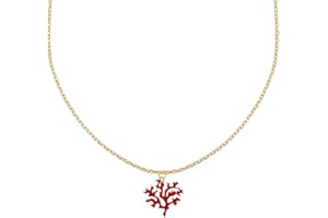 LES POULETTES BIJOUX - Collana de Placcato Oro e Il Suo Corallo in Resina Rossa