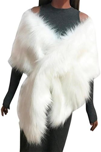 Faux Fox Fur Shrug Scarf For Ladies ,Moonuy Womens Girl Beauty Long Shawl Stole Wrap Fashion Casual Solid Elegant Autumn Winter Shrug Scarf Bridal Wedding Cape Business Fanon (White)