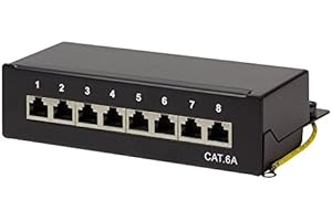 tsnetworks CAT.6a 8 Port Patchpanel/Patchfeld 8X vollgeschirmte RJ45 Buchsen 10GBit, Metallgehäuse schwarz, LSA + Schneidklemmen AWG22-26