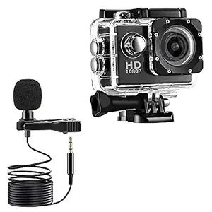 Mototive Combo Pack of 2 Items - 1080p Sports Waterproof Action Camera, 3.5mm Professional 10mtr Metal Microphone (1 Year Warranty)