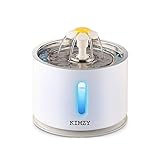 KIMZY Fontaine à Eau pour Chats et Chiens 2.4 L. Plateau en Acier Inoxydable hygiénique. LED Lumineuse et Fente de Niveau d'eau, Distributeur Eau pour Chat avec Filtre Charbon Actif.