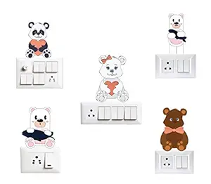 VVWV Teddy Bear Switch Board Printed Stickers for Home Living Kids Bed Room Wall Decoration Multicolour Vinyl Stylish 3D Combo Sticker (Standard Size)