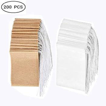 Sacchetti filtro per tè usa e getta Set di 200, Bustina di tè in carta monouso con coulisse in materiale sicuro e naturale, bustina di tè vuota