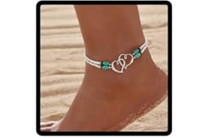 Wedity Love Anklets Heart to Heart Turquoise Bead Anklet Bracelets Summer Beach Elastic Foot Chain Jewelry for Women Girls
