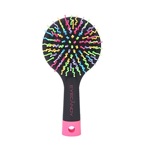 INHDBOX Rainbow Volume S Brush Hair Curl Magic Accessory Perm Wave Straight Beauty Comb Hair Comb with Mirror (Black)