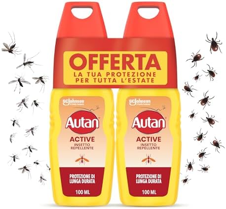 Autan Active Vapo Spray Antizanzare, Repellente Zanzare con Azione Protettiva Duratura, 8 ore di protezione, 2 Confezioni da 100ml
