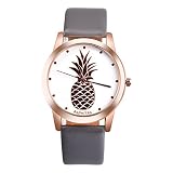 Souarts Damen Armbanduhr Einfach Stil tropisch Ananas Rose Gold Farbe Analoge Quary Uhr mit Batterie Grau Band