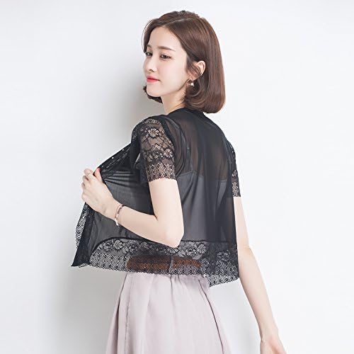 LLZWJ Shawl/Sunscreen/Decoration/Gift/Lace Short Sleeveless Jacket Small Shawl Joker Short Jacket Women'S Thin Short Sleeved Jacket, B Black, One Size