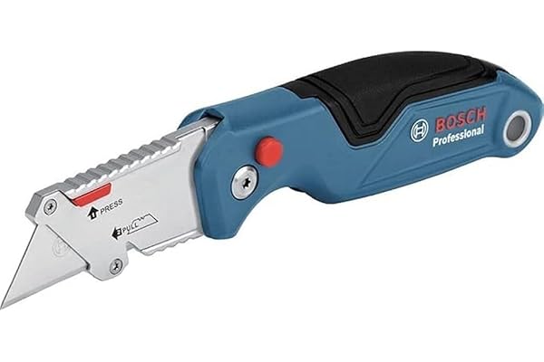 BOSCH Universal Manual-Retractable Easy Folding Knife with Metal Blade Compartment & 2 Replacement Blades & Comes with One-Button Opening & Closing Mechanism 63 x 19 mm Blade Size
