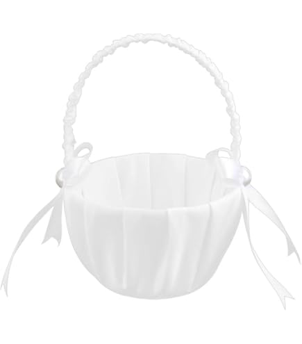 Cesto Fiori Per Bomboniera O Damigella In Stile Country | 25x18x24 Cm | Realizzato In Bambù, Tessuto E Piume Di Struzzo | Accessorio Matrimonio Romantico - 2