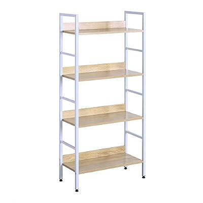 WOLTU 60x27,5x126cm Étagère de Rangement en Acier et en Bois avec 4 tablettes,Blanc+chêne Clair RGB9304hei