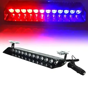 Automaze 12 LED Red Blue Flasher Strobe Light with 14 Flashing Modes for Car Police Emergency Light