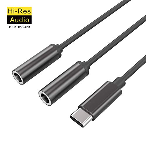 Kolpop USB C vers Audio Jack Splitter, Type C Mâle vers 3.5mm Jack 2 Femelle Splitter Audio Jack avec DAC Chipset pour iPad Pro 2018, Pixel 3/2 XL, HTC U11, Huawei P20 Mate20 Pro P30 Pro
