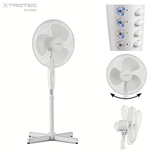 TROTEC TVE 16 Standventilator / Standlüfter | sehr leise | höhenverstellbar | Neigungswinkel verstellbar | 3 verschiedene Geschwindigkeitsstufen | Automatische 90°-Oszillation