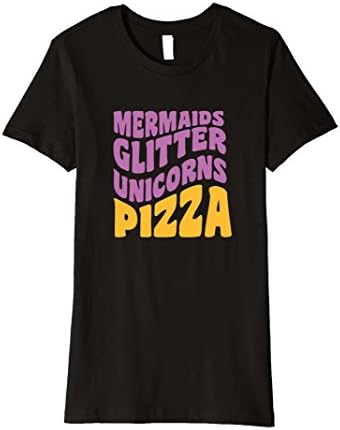 Women's FUNNY MERMAIDS GLITTER UNICORNS PIZZA T-SHIRT Medium Black