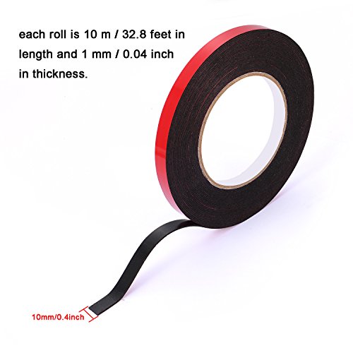 Shappy 10  m  10  mm  cinta de espuma de doble cara cinta adhesiva de montaje resistente al agua esponja de rollos de cinta  cinta de color negro con rojo dise  o de pel  cula