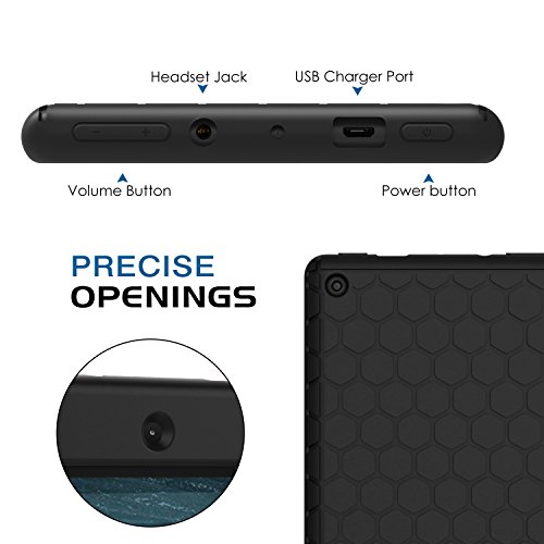 MoKo Hülle für All-New Amazon Fire 7 Tablet (7 Zoll – 7. Generation, 2017 Modell) – [Honey Comb Series] Leichte Rutschfeste Stoßfeste Silikon Schutzhülle Protector Case für das neue Fire 7 2017, Schwarz - 5