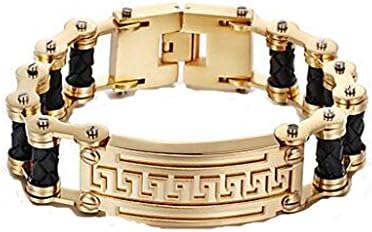 GYJUN New 18K Dubai Gold Plated Charm Bracelet 316L Stainless Steel Link Chain&amp;Leather Bracelet Fashion Accessories , one size