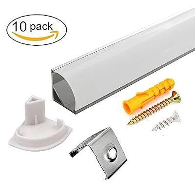 Ecocree Profil Aluminium Angle 45° - 10x1Mètre Profilé LED V-Forme Pour Bande LED Lumineuse Avec Tous Les Accessoires Nécessaires En Pack ,Compact Finition Professionnelle