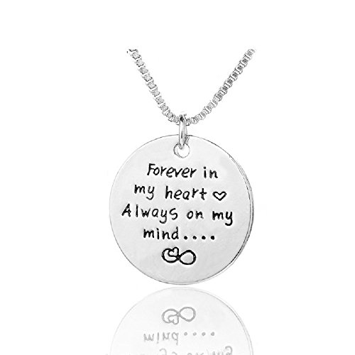 Cadoline Silver-Tone 'Forever in My Heart Always On Mind' Engraved Pendant Necklace 2.5cm Diameter with 18 Inch Chain Infinity