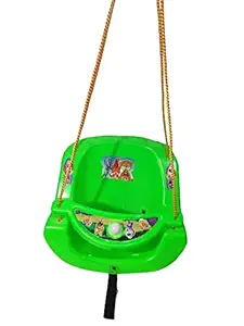 RS Enterprises Hanging Solid Plastic Swing Chair/Jhoola with Rope Weight Capacity Up to 20 KG for Kids Indoor/Outdoor, Balcony, Home and Garden (Green Color)