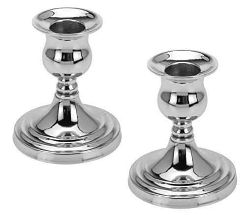 2er Set Kerzenleuchter Kerzenständer Stabkerzenhalter Silberfarben, Höhe 9cm mit rundem Fuß (2er Set)