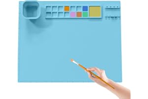 Hapihom Tapis de bricolage en silicone 50,8 x 40,6 cm pour enfants avec gobelet pliable et porte-pinceau, séparateurs de couleur, tapis de peinture résistant à la chaleur, tapis de peinture pour