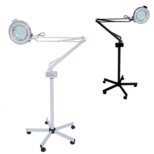 Polironeshop Lampe avec lentille 5 dioptries plus trepied reglable mobile pour studio de massage esthicienne tatouages, noir
