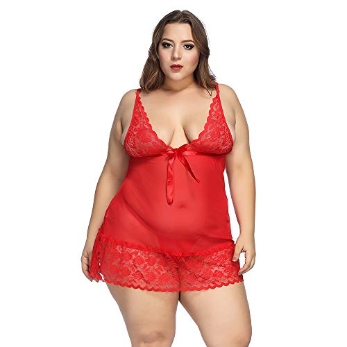 Preisvergleich Produktbild Sexy Erotische Unterwäsche Für Frauen, Yonlanclot Blumenspitze Dessous Nachtwäsche Babydoll Versuchung V-ausschnitt Sleepskirt Bowknot ChemiserotXXXXXXL