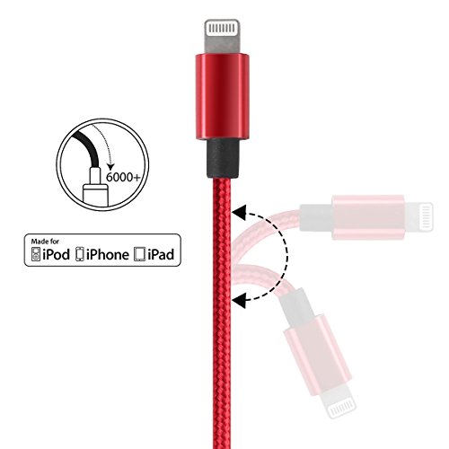 Red Lightning Cable Nylon Braided 3ft 6ft iPhone Charger USB Cable for iPhone 7/ 6 / 6s/ 6 plus/ 6s plus/ 5/ 5s/ 5c/ SE, iPad Pro, iPad Air, iPad Mini (3 pack)