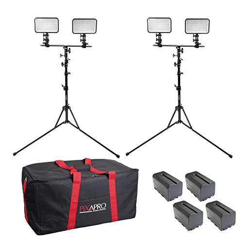 PIXAPRO® LED170 Twin Dual Kit With Batteries, Stand and Carry Bag Daylight Dimmable On Camera LED Lighting Video Interview YouTube VLOG *2 Year UK Warranty *Fast Delivery *UK Stock *VAT Registered … (Twin Dual Kit, With Batteries, Stand and Carry Bag)