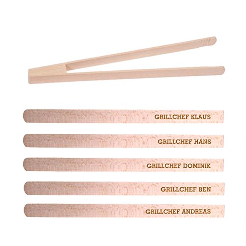 Grillzange aus Holz mit hochwertiger Namens-Gravur "Grillchef Rainer" / Geburtstagsgeschenk / kreatives Geschenk / Männer / Grillen