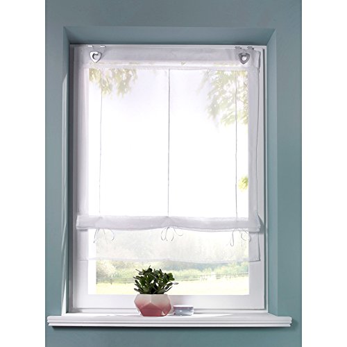 KOU-DECO Raffrollo Weiß Voile Transparent Gardinen Mit U-Haken 1er-Pack Vorhang (B*H 80*130cm, Weiß) - 2