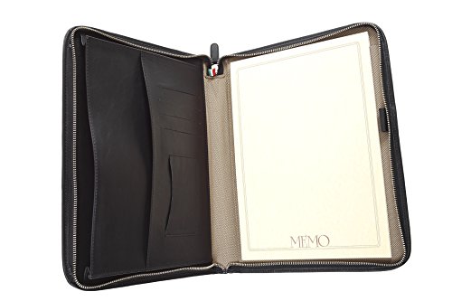 Maruse Leather Padfolio Luxury Leather Writing Portfolio, Document Holder, Business Case - Made in Italy (Black)