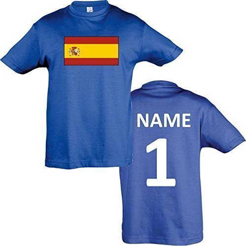 Kids T-Shirt Spanien Spain Ländershirt mit Wunschnamen und Nummer diverse Farben, Farbe royal, Größe 140