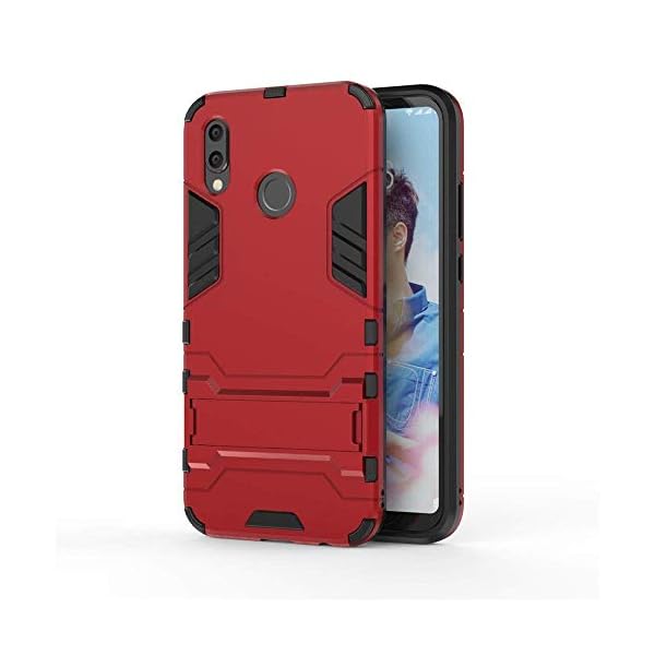 Huawei P20 Lite Funda, MHHQ 2in1 Armadura Combinación A Prueba de Choques Heavy Duty Escudo Cáscara Dura PC + Suave TPU Silicona Rubber Case Cover con soporte para Huawei P20 Lite -Red