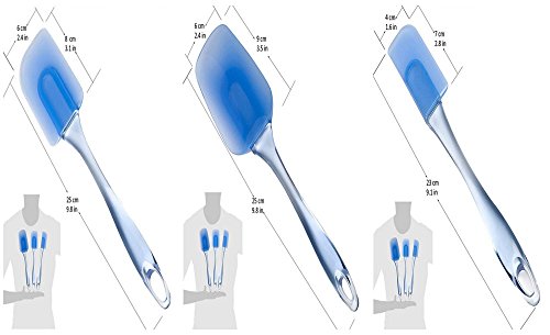 MojiDecor 3-teiliges Silikon Teigschaber Set, Spatel-Set, weich und flexibel, hitzebeständig Küchenutensilien Teigspatel, Blau - 3
