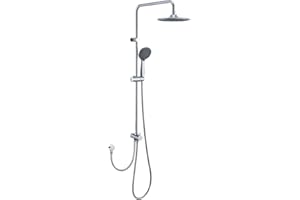 DETBOM Système de douche à effet de pluie Ensemble de douche avec pomme de douche en acier inoxydable 22,5x22,5 cm carrée et 3 types de jets de douche à main