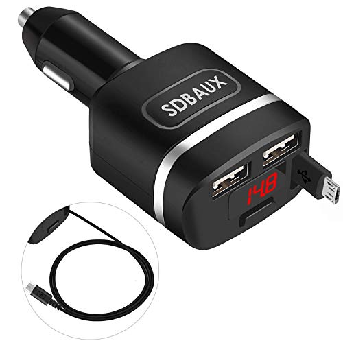 SDBAUX Car Phone Charger, Quick Charge(4.8A/24W) with Micro USB 2.8 FT Retractable Cable Compatible with Samsung Galaxy S6 S5 Tab 4 Mini,HDX Nokia LG Google Nexus10 HTC Moto Huawei & Dual USB Adapter