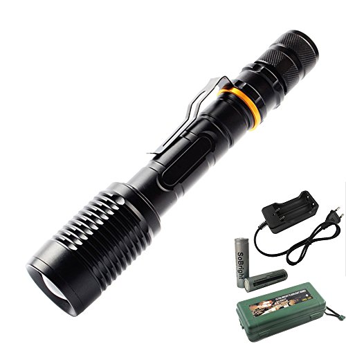 TEFOMATE Cree XML T6 2000 Lumen Aluminium LED Taschenlampe, Inklusive 2 x 18650 Batterie und ladegerät, Wiederaufladbare und Einstellbaren Fokus