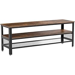 VASAGLE Meuble TV pour Télévision jusqu'à 60 Pouces, Modèle Longe, Table basse, Table de salon, Armature métallique, Couleur Boisée, pour Chambre, Salon, Style Industriel, Marron Rustique LTV50BX