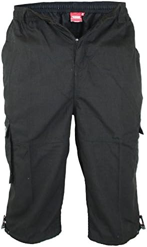 DUKE D555 Mens King Size Big Multi Pocket Casual Capri Cargo Combat Long Shorts ¾ Length Pants-Black-5XL